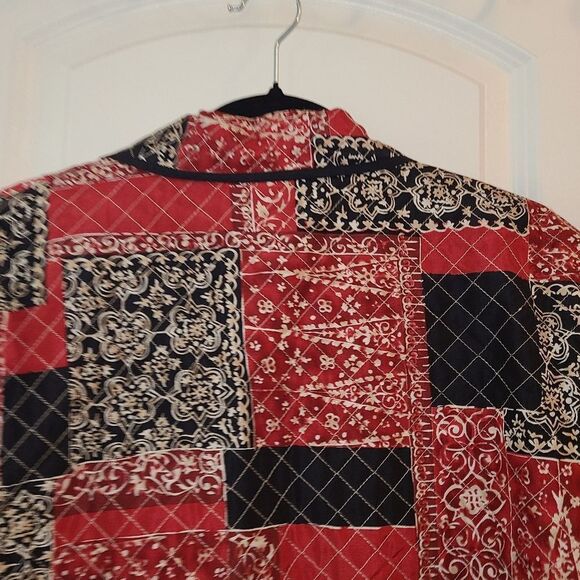 Alfred Dunner Silk Patchwork Button Front Blouse Jacket - Picture 9 of 9